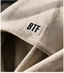Close detail of the woven BTF patch set high on the hood